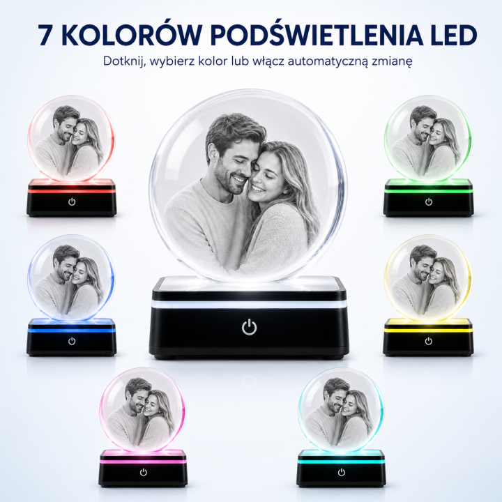 Kula 3D — 7 kolorów dotykowej podstawy LED