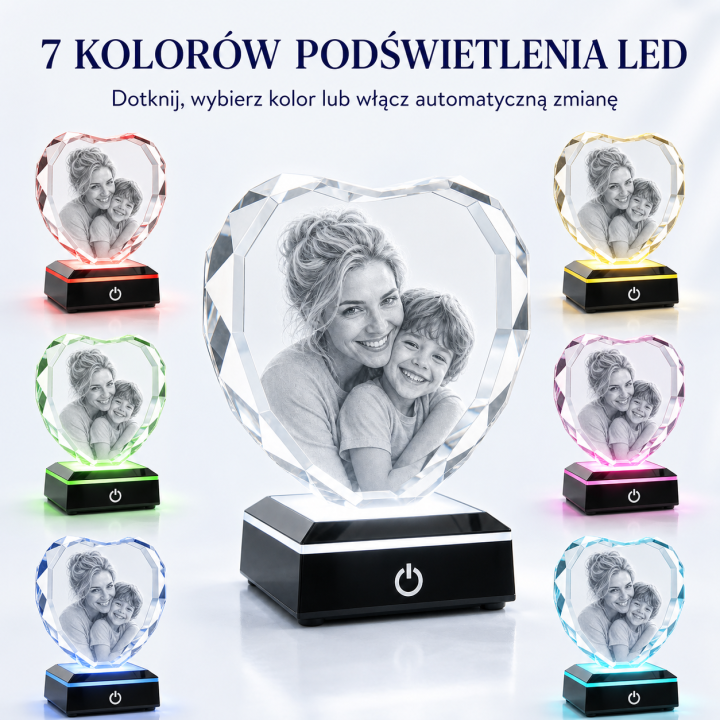 Serce 3D — 7 kolorów dotykowej podstawy LED
