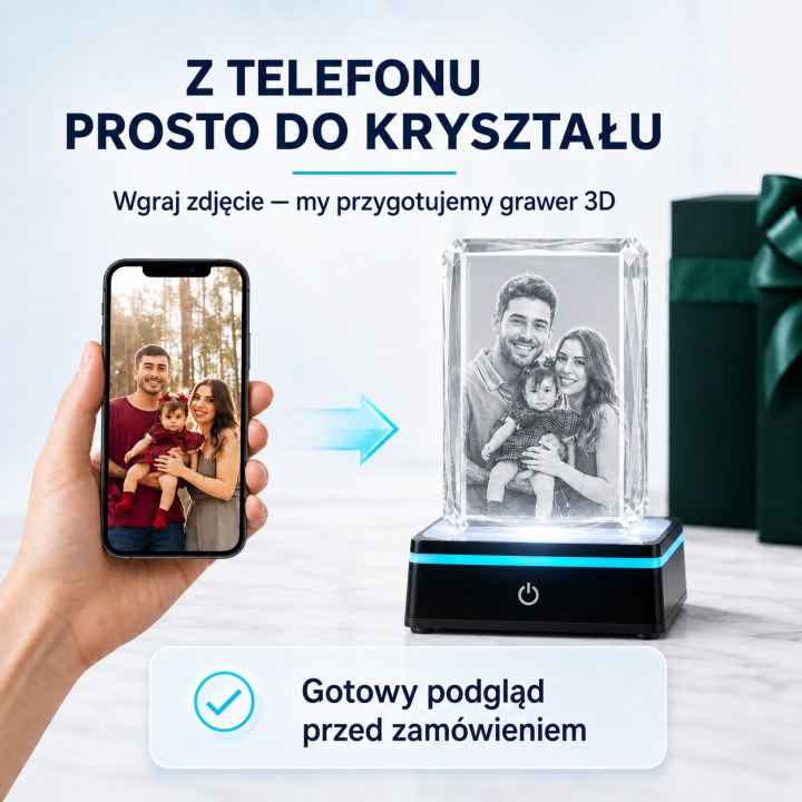 Prostokąt 3D — zdjęcie z telefonu przeniesione do kryształu