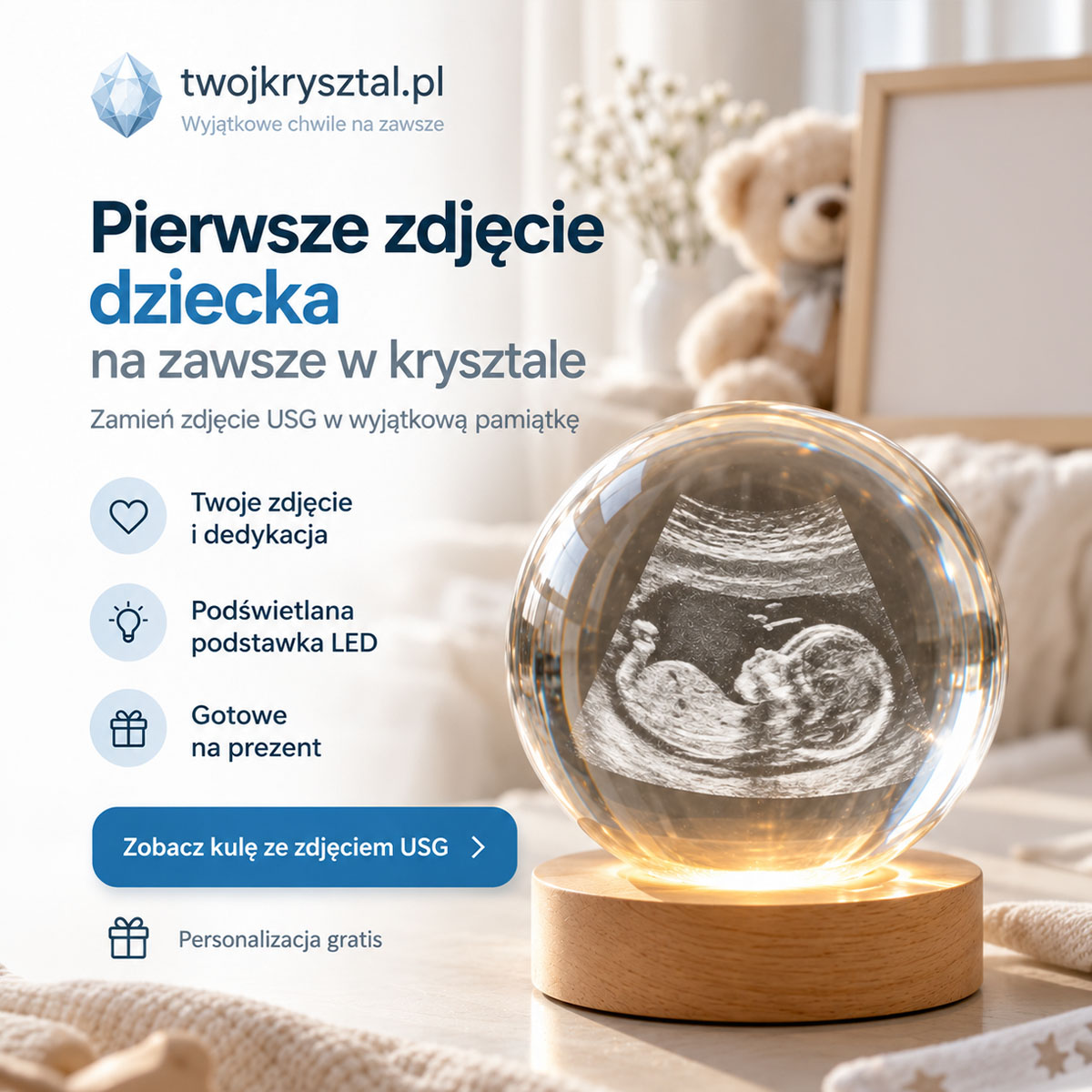 Pierwsze zdjęcie dziecka na zawsze w kryształowej kuli 3D