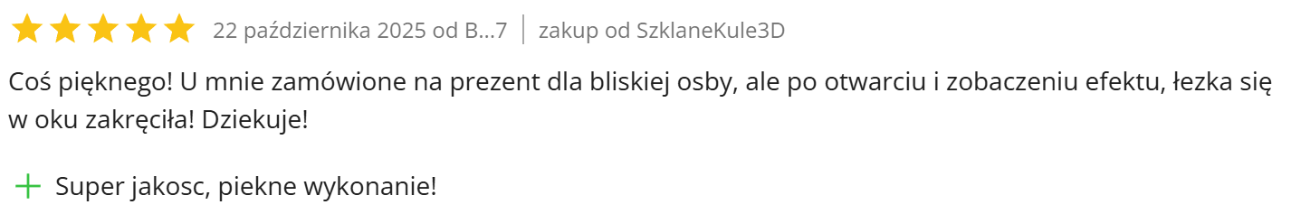 Pięciogwiazdkowa opinia o prezencie dla bliskiej osoby, wzruszeniu i pięknym wykonaniu